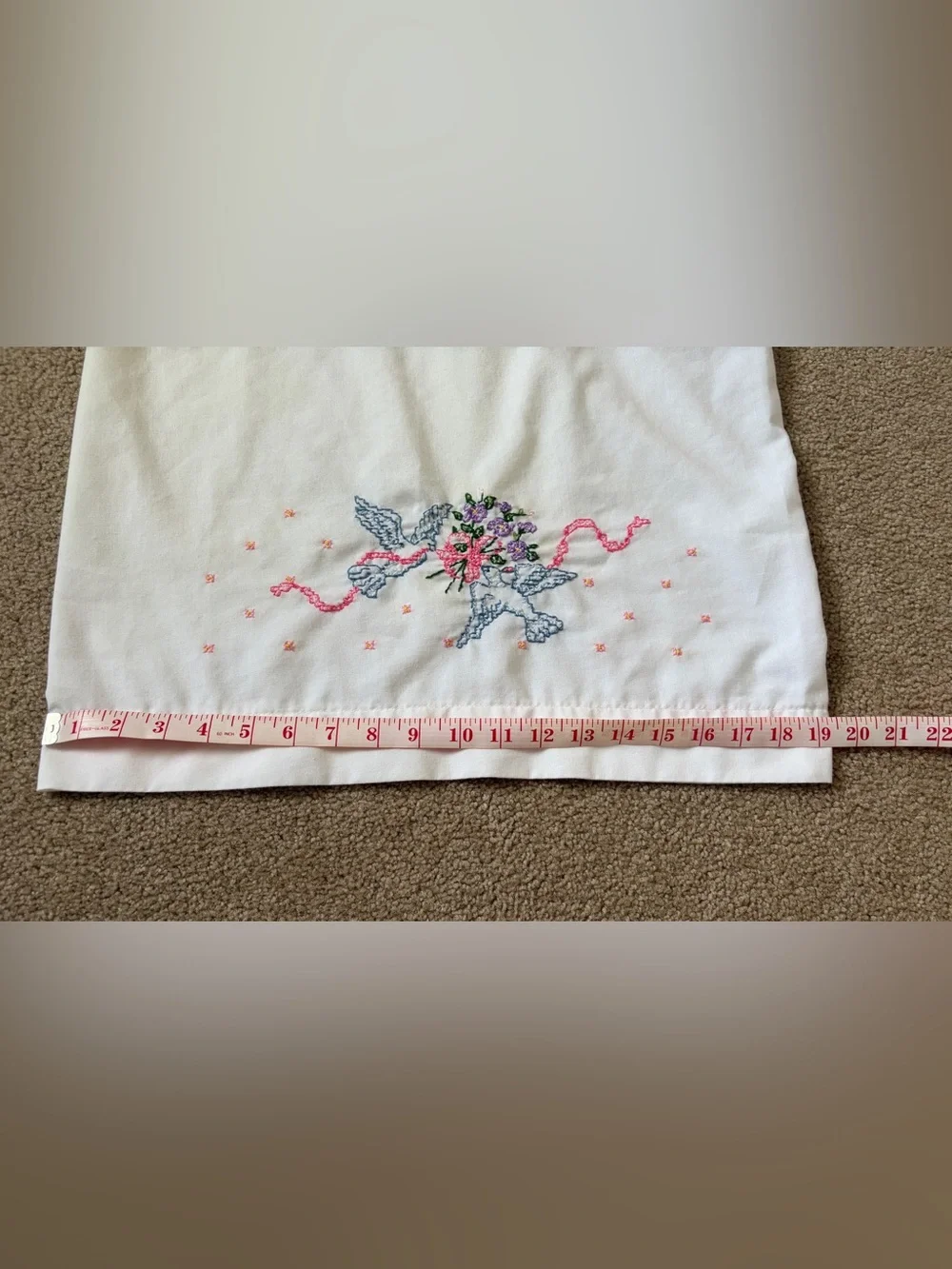 Bucilla White Pillowcases with Pink Ribbon & Multicolor Floral Embroidery - pair